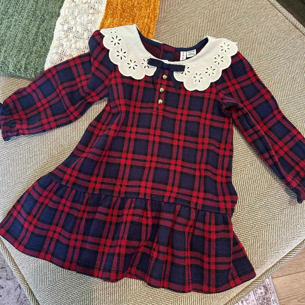 Janie and Jack Navy and Red Plaid Dress with White Collar